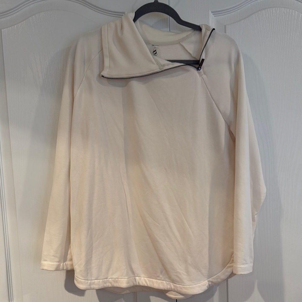 Lou & Grey Cream Sweatshirt with Zipper Detail
